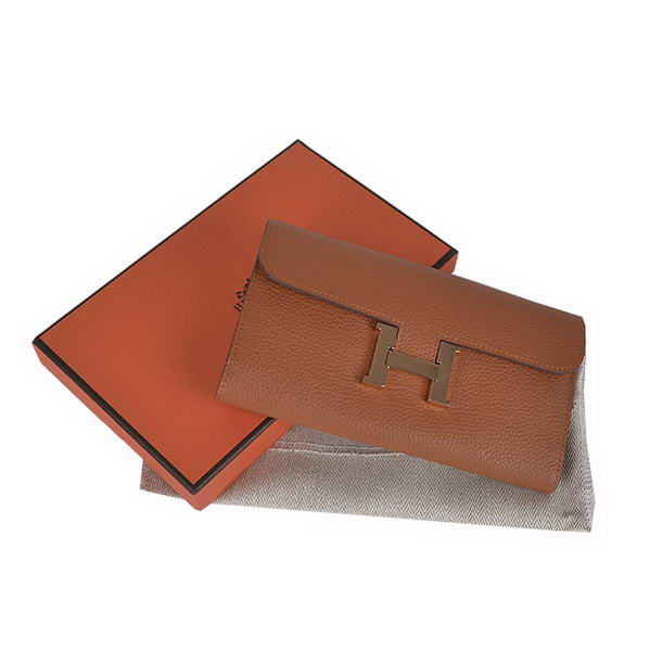 Cheap Fake Hermes Constance Long Wallets Camel Calfskin Leather Gold